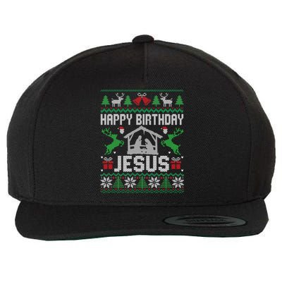 Christmas Outfit Happy Birthday Jesus Holiday Ugly Great Gift Wool Snapback Cap