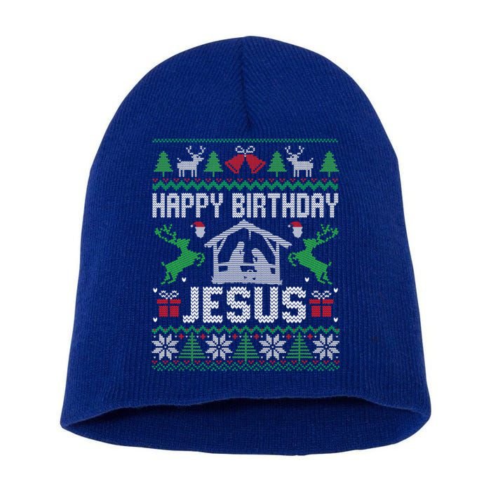 Christmas Outfit Happy Birthday Jesus Holiday Ugly Great Gift Short Acrylic Beanie