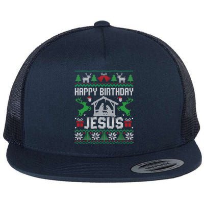 Christmas Outfit Happy Birthday Jesus Holiday Ugly Great Gift Flat Bill Trucker Hat