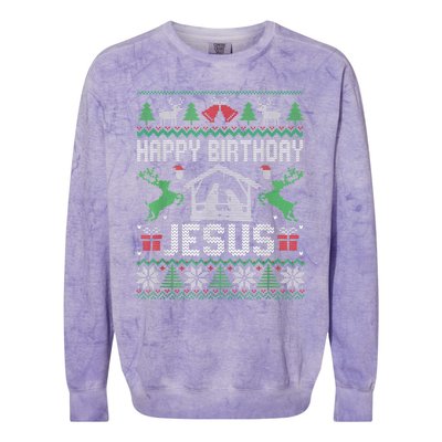 Christmas Outfit Happy Birthday Jesus Holiday Ugly Sweater Colorblast Crewneck Sweatshirt