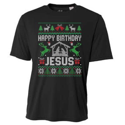 Christmas Outfit Happy Birthday Jesus Holiday Ugly Sweater Cooling Performance Crew T-Shirt