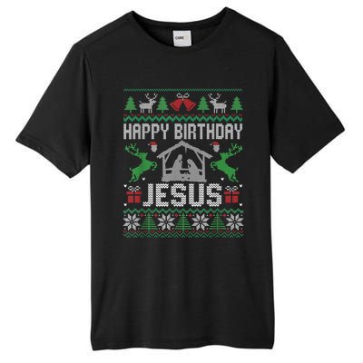 Christmas Outfit Happy Birthday Jesus Holiday Ugly Sweater Tall Fusion ChromaSoft Performance T-Shirt