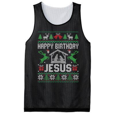 Christmas Outfit Happy Birthday Jesus Holiday Ugly Sweater Mesh Reversible Basketball Jersey Tank