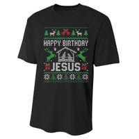 Christmas Outfit Happy Birthday Jesus Holiday Ugly Sweater Performance Sprint T-Shirt