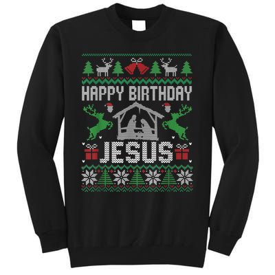 Christmas Outfit Happy Birthday Jesus Holiday Ugly Sweater Tall Sweatshirt