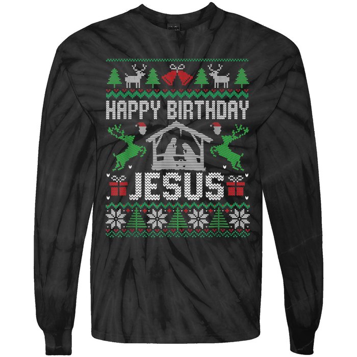 Christmas Outfit Happy Birthday Jesus Holiday Ugly Sweater Tie-Dye Long Sleeve Shirt