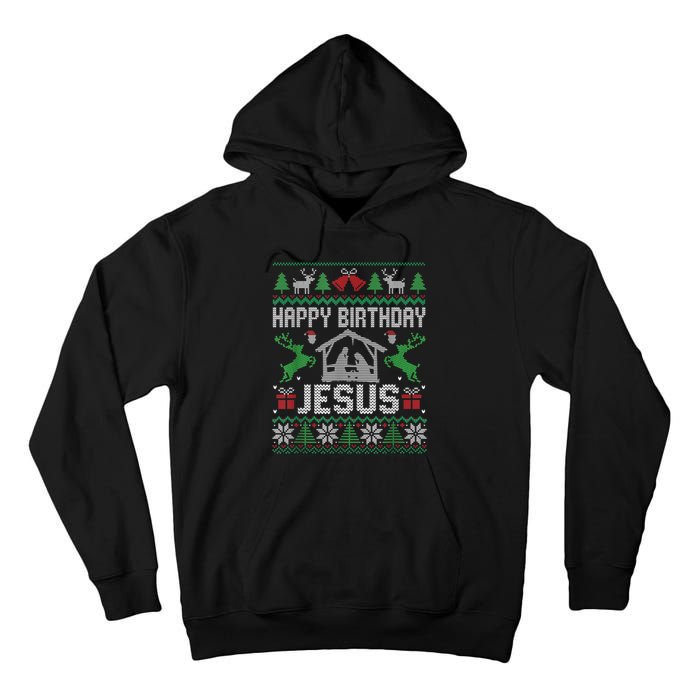 Christmas Outfit Happy Birthday Jesus Holiday Ugly Sweater Tall Hoodie