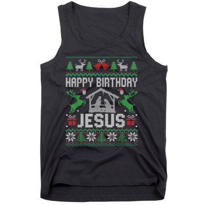 Christmas Outfit Happy Birthday Jesus Holiday Ugly Sweater Tank Top