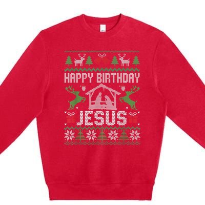 Christmas Outfit Happy Birthday Jesus Holiday Ugly Sweater Premium Crewneck Sweatshirt