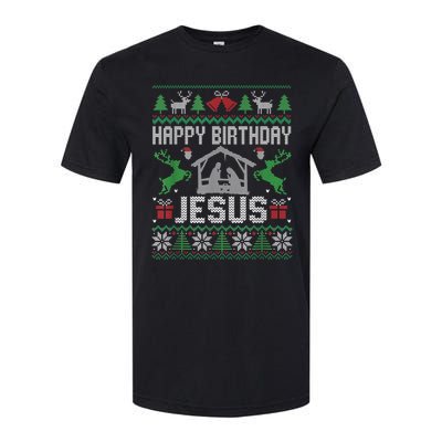 Christmas Outfit Happy Birthday Jesus Holiday Ugly Sweater Softstyle CVC T-Shirt