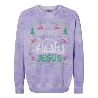 Christmas Outfit Happy Birthday Jesus Holiday Ugly Sweater Colorblast Crewneck Sweatshirt