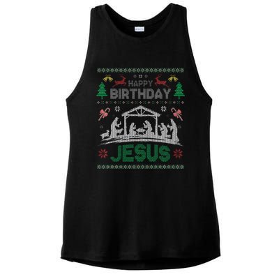 Christmas Outfit Happy Birthday Jesus Holiday Ugly Sweater Ladies PosiCharge Tri-Blend Wicking Tank