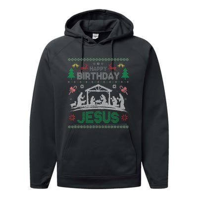 Christmas Outfit Happy Birthday Jesus Holiday Ugly Sweater Performance Fleece Hoodie