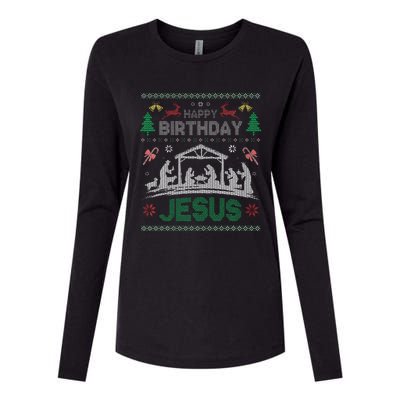 Christmas Outfit Happy Birthday Jesus Holiday Ugly Sweater Womens Cotton Relaxed Long Sleeve T-Shirt