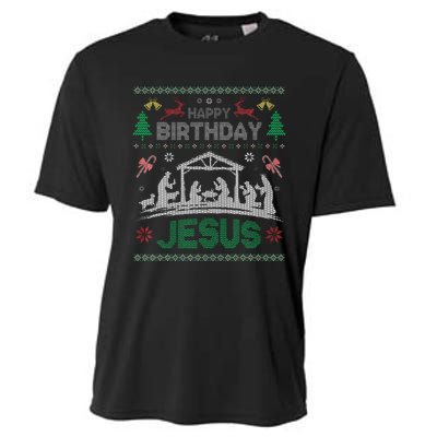 Christmas Outfit Happy Birthday Jesus Holiday Ugly Sweater Cooling Performance Crew T-Shirt