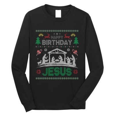 Christmas Outfit Happy Birthday Jesus Holiday Ugly Sweater Long Sleeve Shirt