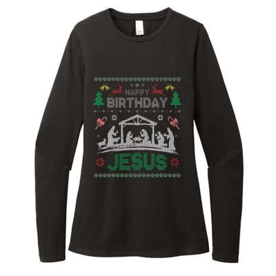 Christmas Outfit Happy Birthday Jesus Holiday Ugly Sweater Womens CVC Long Sleeve Shirt