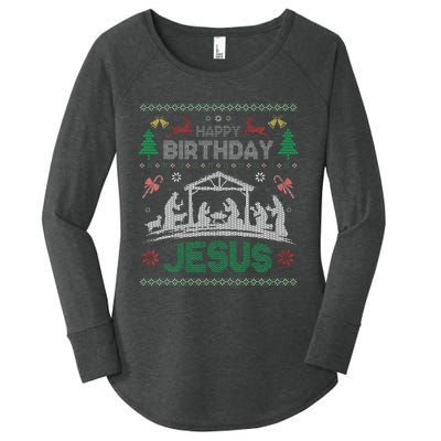 Christmas Outfit Happy Birthday Jesus Holiday Ugly Sweater Women's Perfect Tri Tunic Long Sleeve Shirt