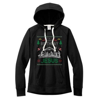 Christmas Outfit Happy Birthday Jesus Holiday Ugly Sweater Women's Fleece Hoodie