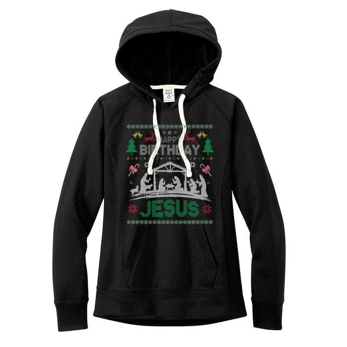 Christmas Outfit Happy Birthday Jesus Holiday Ugly Sweater Women's Fleece Hoodie