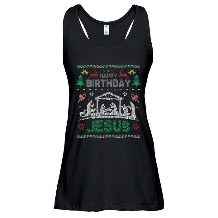 Christmas Outfit Happy Birthday Jesus Holiday Ugly Sweater Ladies Essential Flowy Tank