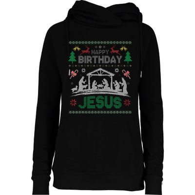 Christmas Outfit Happy Birthday Jesus Holiday Ugly Sweater Womens Funnel Neck Pullover Hood