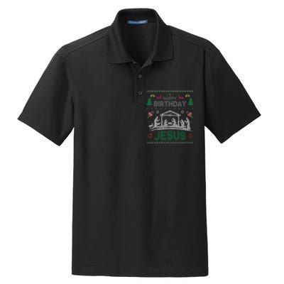 Christmas Outfit Happy Birthday Jesus Holiday Ugly Sweater Dry Zone Grid Polo