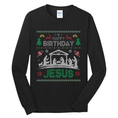 Christmas Outfit Happy Birthday Jesus Holiday Ugly Sweater Tall Long Sleeve T-Shirt