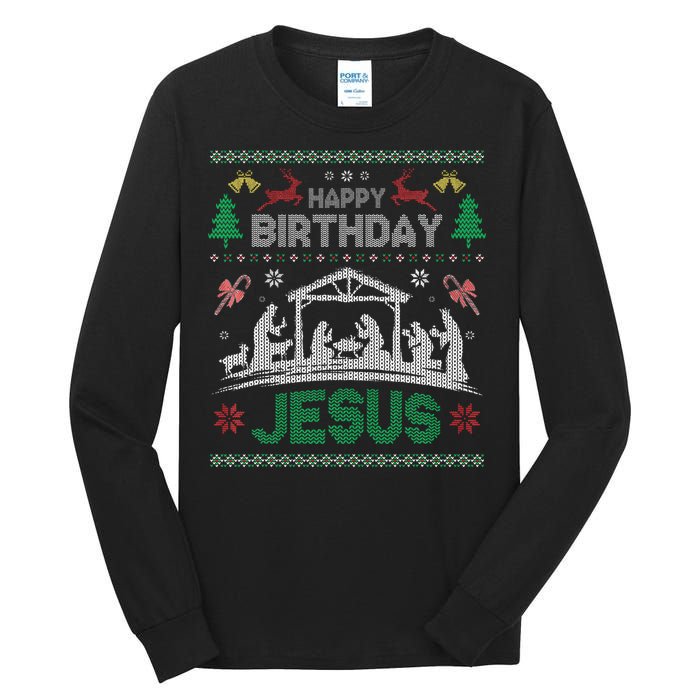 Christmas Outfit Happy Birthday Jesus Holiday Ugly Sweater Tall Long Sleeve T-Shirt