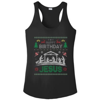 Christmas Outfit Happy Birthday Jesus Holiday Ugly Sweater Ladies PosiCharge Competitor Racerback Tank