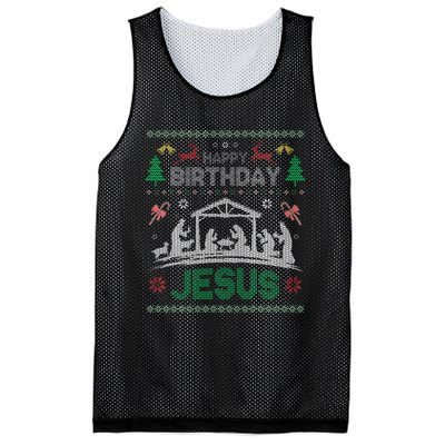 Christmas Outfit Happy Birthday Jesus Holiday Ugly Sweater Mesh Reversible Basketball Jersey Tank