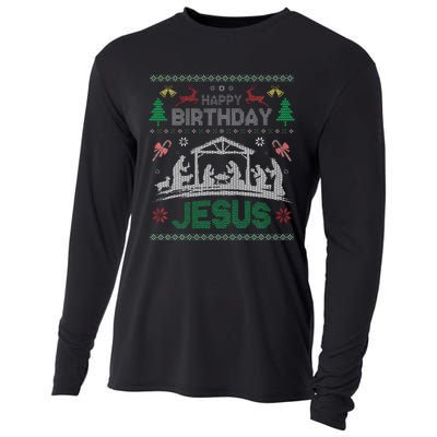 Christmas Outfit Happy Birthday Jesus Holiday Ugly Sweater Cooling Performance Long Sleeve Crew