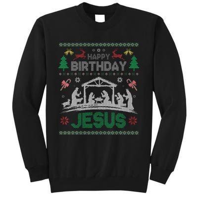 Christmas Outfit Happy Birthday Jesus Holiday Ugly Sweater Tall Sweatshirt