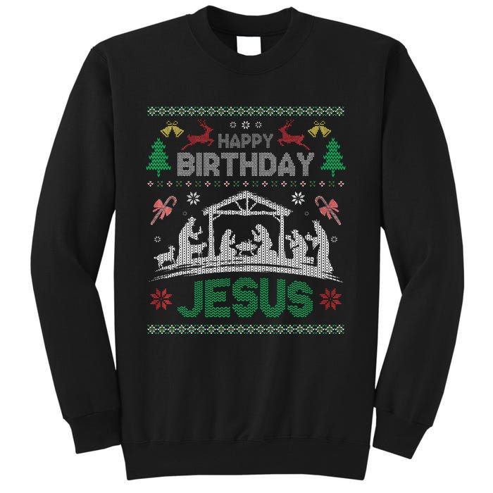 Christmas Outfit Happy Birthday Jesus Holiday Ugly Sweater Tall Sweatshirt