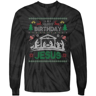 Christmas Outfit Happy Birthday Jesus Holiday Ugly Sweater Tie-Dye Long Sleeve Shirt