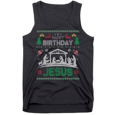 Christmas Outfit Happy Birthday Jesus Holiday Ugly Sweater Tank Top