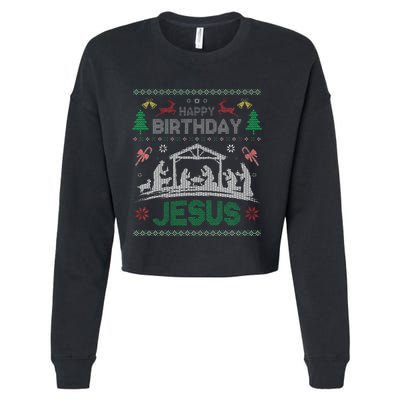 Christmas Outfit Happy Birthday Jesus Holiday Ugly Sweater Cropped Pullover Crew