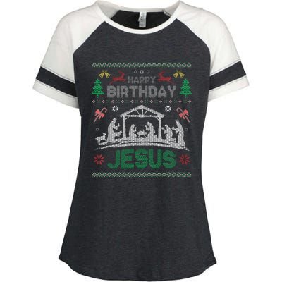 Christmas Outfit Happy Birthday Jesus Holiday Ugly Sweater Enza Ladies Jersey Colorblock Tee