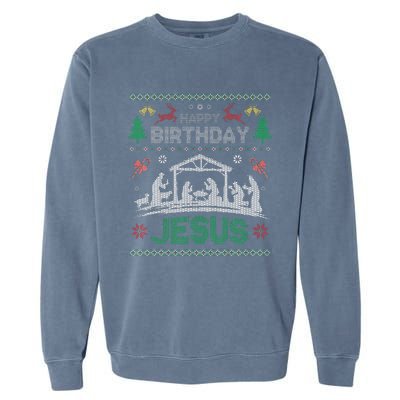 Christmas Outfit Happy Birthday Jesus Holiday Ugly Sweater Garment-Dyed Sweatshirt