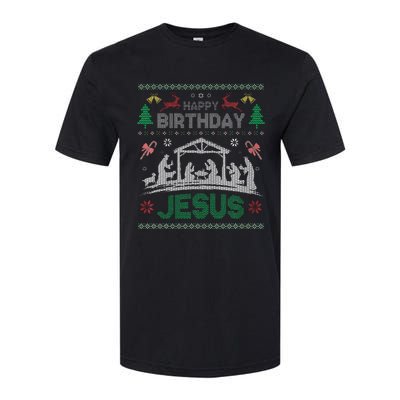 Christmas Outfit Happy Birthday Jesus Holiday Ugly Sweater Softstyle® CVC T-Shirt