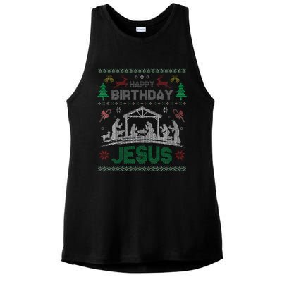 Christmas Outfit Happy Birthday Jesus Holiday Ugly Sweater Ladies PosiCharge Tri-Blend Wicking Tank