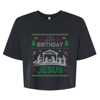 Christmas Outfit Happy Birthday Jesus Holiday Ugly Sweater Bella+Canvas Jersey Crop Tee