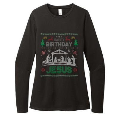 Christmas Outfit Happy Birthday Jesus Holiday Ugly Sweater Womens CVC Long Sleeve Shirt