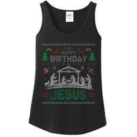 Christmas Outfit Happy Birthday Jesus Holiday Ugly Sweater Ladies Essential Tank