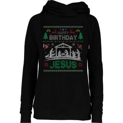 Christmas Outfit Happy Birthday Jesus Holiday Ugly Sweater Womens Funnel Neck Pullover Hood