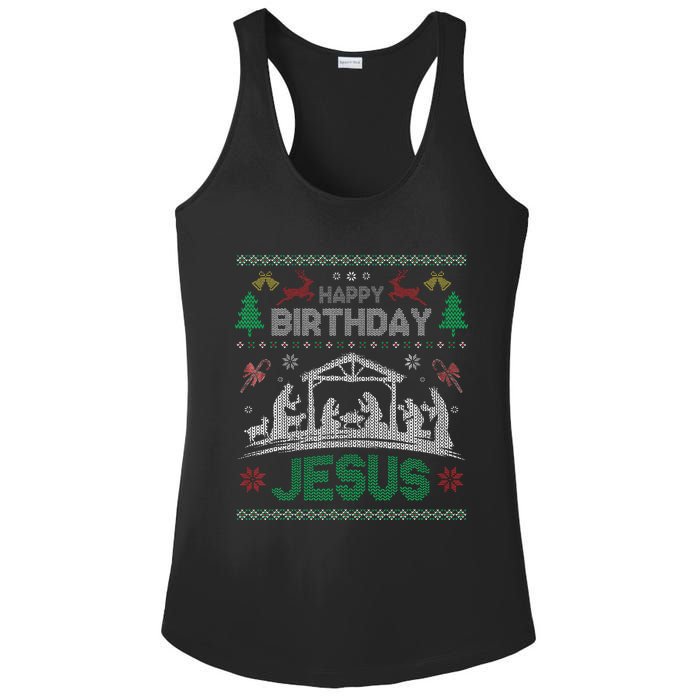 Christmas Outfit Happy Birthday Jesus Holiday Ugly Sweater Ladies PosiCharge Competitor Racerback Tank