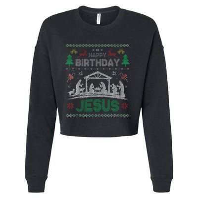 Christmas Outfit Happy Birthday Jesus Holiday Ugly Sweater Cropped Pullover Crew