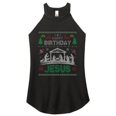 Christmas Outfit Happy Birthday Jesus Holiday Ugly Sweater Women’s Perfect Tri Rocker Tank