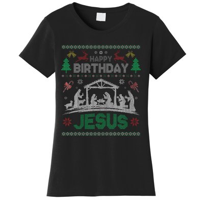 Christmas Outfit Happy Birthday Jesus Holiday Ugly Sweater Women's T-Shirt