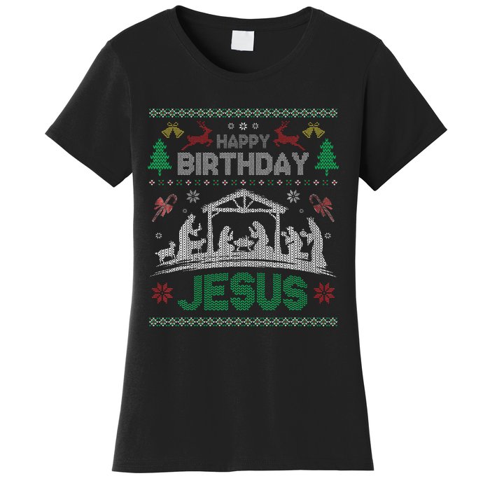 Christmas Outfit Happy Birthday Jesus Holiday Ugly Sweater Women's T-Shirt